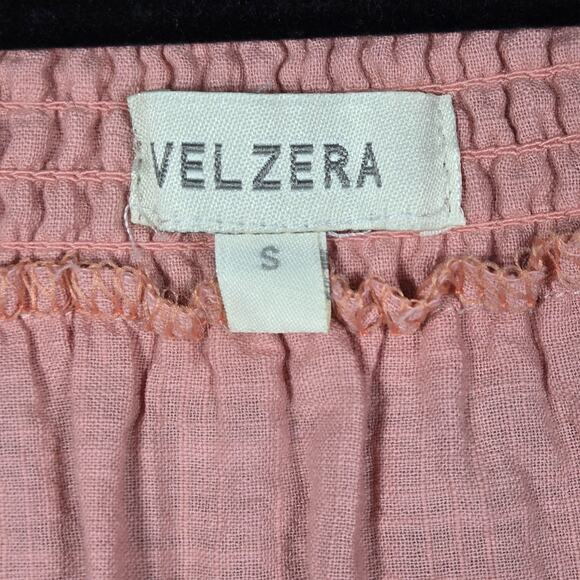 Velzera Embroidered Peasant Top Womens Small Pink Floral Smocked Bow Cotton - Picture 5 of 11